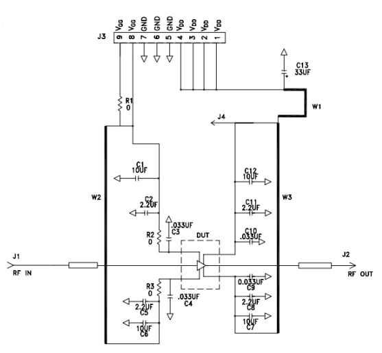 Schéma - MACOM Carte d'évaluation CMPA601J025F-AMP 